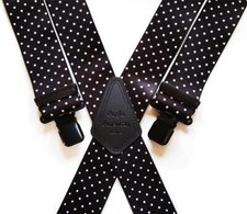 Mens Braces Heavy Duty 1.5" or 2" White Dots on Black Suit Trousers Black Clip