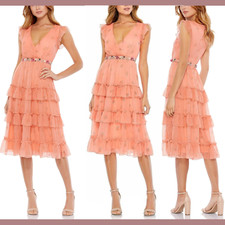 NEW Mac Duggal [ 8 ] 70115 Floral Ruffle Tiered Faux Wrap Dress Apricot #Q784