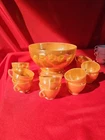 Vtg 14 pc Carnival Glass Punch Bowl Set Base 12 Cup Peach Luster Lusterware NICE