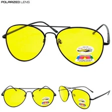 Classic Vintage Retro Style Night Driving Yellow HD Lens SUN GLASSES Black Frame