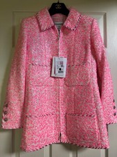 CHANEL 20S NEW TAGS TWEED PINK ECRU GLITTER JACKET CC BUTTONS CC ZIP FR38 $9K