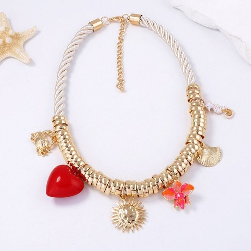 Gold chunky charms summer rope collar pendant necklace - Picture 2 of 8