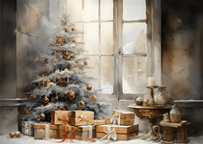 CHRISTMAS PRESENTS TREE STRETCHED CANVAS PRINT WALL ART READY TO HANG CA46