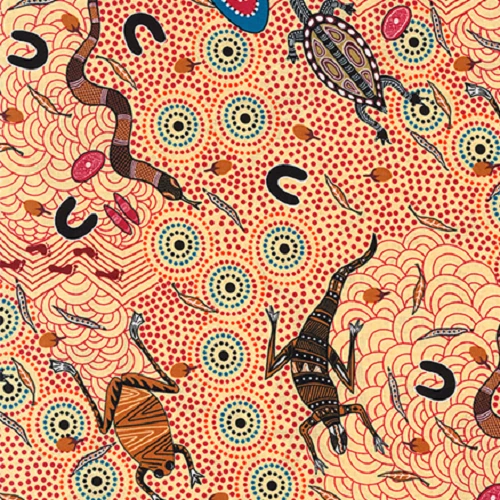 AROUND WATERHOLE by Aboriginal Artist Nambooka - Fabric - per FQ 1/4 yard - Picture 1 of 1