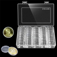 100pcs 30mm Clear Round Cases Coin Capsules Holder Containers Storage Box Home