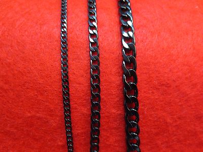 16''-50'' 3/5/7MM  STAINLESS STEEL BLACK PLATED CUBAN CURB LINK CHAIN NECKLACE-BLK