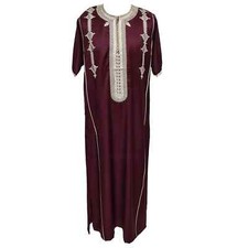 Men Moroccan Cotton Blend Burgundy Short Sleeves Thobe Jubba Kandora Dishdasha