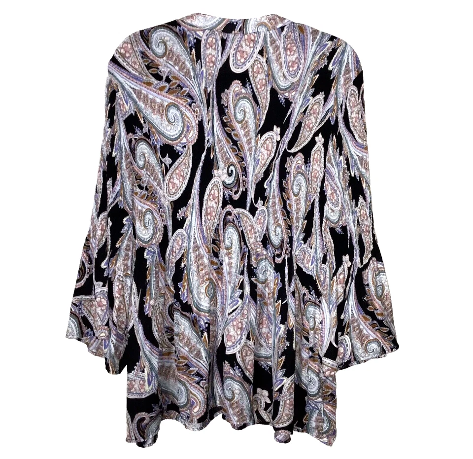 Top túnica Spense para mujer Plus 3X multicolor estampado cachemira botones manga acampanada Foto 3 de 4