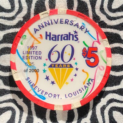 Harrah's $5 60th Anniversary #625 Shreveport, Louisiana Poker Casino Chip B15