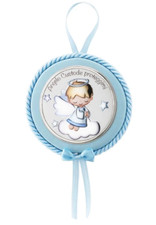 M daillon Vetement Berceau en Argent Ange Bleu Enfant Sonnerie Berceuses