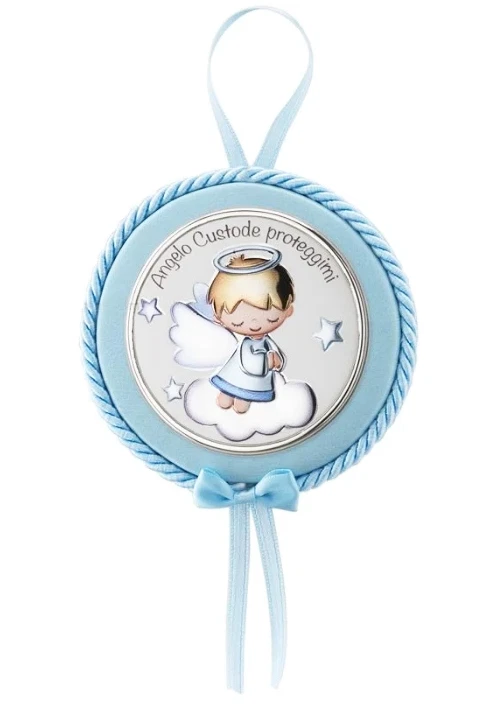 Medallón De Cuna En Plata Ángel Azul Niño Sonido De Cuna - Image 1 of 1
