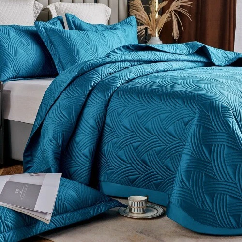 Juego de edredón acolchado sedoso 3 piezas 100S algodón egipcio bordado funda de cama tamaño queen Foto 2 de 4