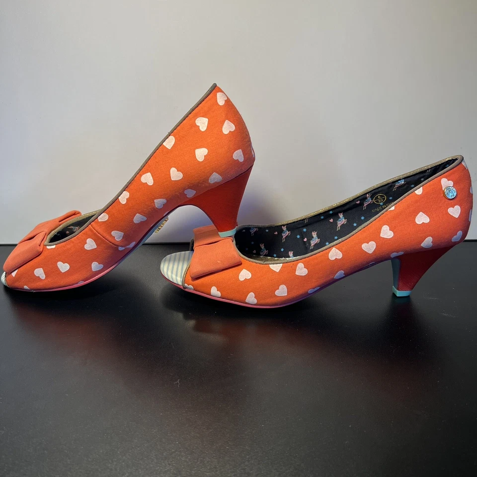 Babycham peep toe zapatos de tacón de gatito con patrón de corazón talla 6 Foto 2 de 4