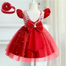 Girls Red Princess Dress with Bow and Hair Band - Size 4