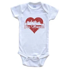 Retro Los Angeles California Skyline Red Heart One Piece Baby Bodysuit