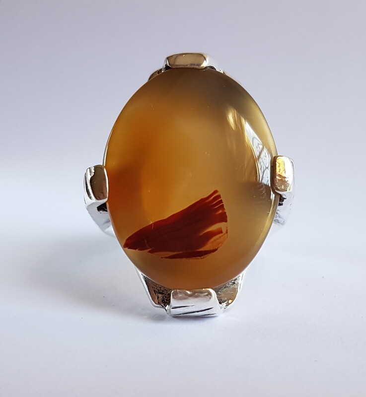 Jizani mod Ring 925 Sterling Silver Men Agate Aqeq Stone