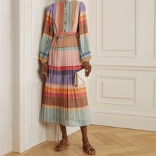 Zimmermann Rainbow Striped Crepe De Chine Midi Dress Size 1 / 10 AU / 6 US