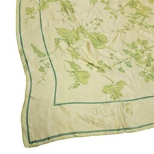 Vintage MCM Square Scarf Botanical Vine Floral Hand Rolled Green Yellow 34x34