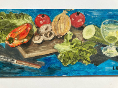 Vintage Ölgemälde Stillleben Obst und Gemüse signiert Küche Galerie Wand