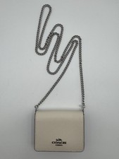 Coach Mini Portafoglio Su Catena Argento Tracolla Gesso Bianco Nero Piccolo Card