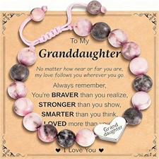 Granddaughter Bracelet from Grandma, Heart Natural Stone Beaded Bracelet for