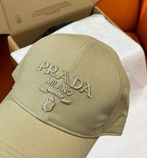 Authentic PRADA Milano Embroidered Logo Cotton Drill Baseball Cap Hat Beige