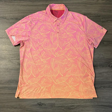 Birdie Bound Polo Shirt Mens 3XL Pink Palm Leaf Golf Performance Stretch Ombre