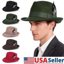 Men Women Classic Fedora Hats Short Brim Felt Feather Hat Panama Dress Hat Cap