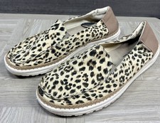 Hey Dude Leopard Angora Lena Slip On Boat Shoe Women 11 Animal Print Tan