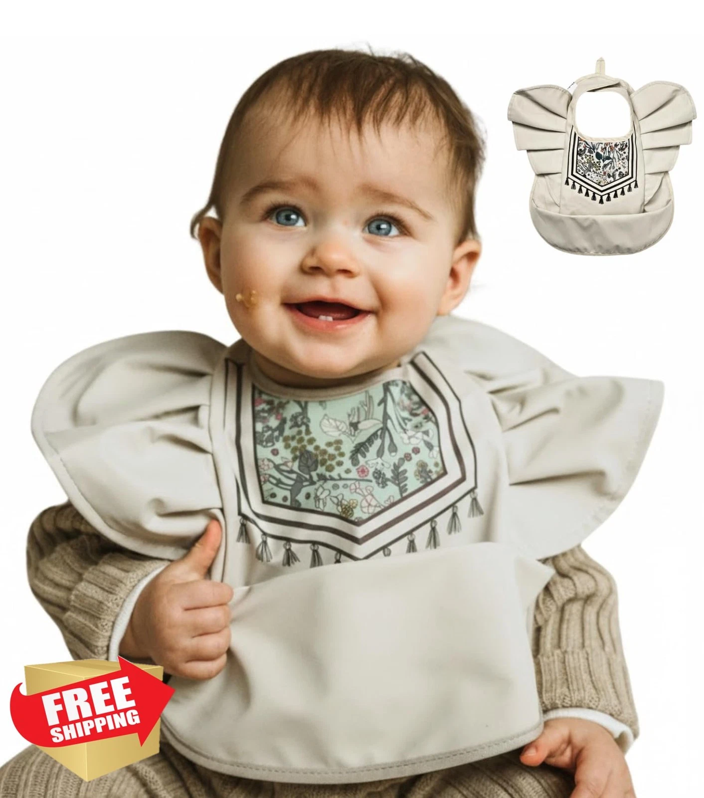CuddoBaby Waterproof Baby Bib Large Pocket Mess Proof Adjustable