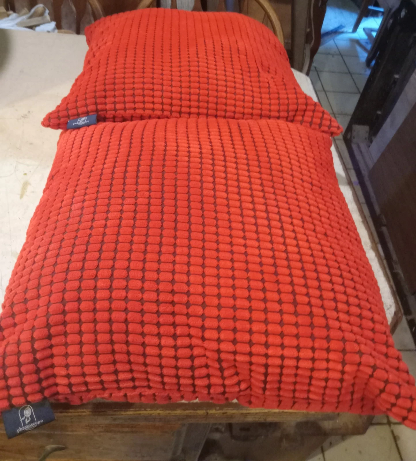 Pair of Red Print Throw Pillows 18 x 18