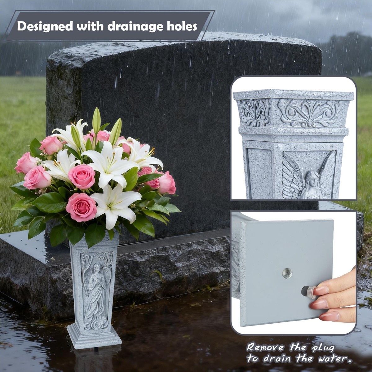 Resin Cemetery Grave Flower Vase Holder With Metal Spike Yard