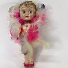 1930's VTG Celluloid Kewpie Flapper Carnival Cane Doll Gold Hair Japan 5" Damage
