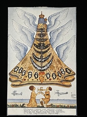 1933 Bruno da Osimo Italian Postcard Madonna w/ Angels Airplanes Milan Vintage