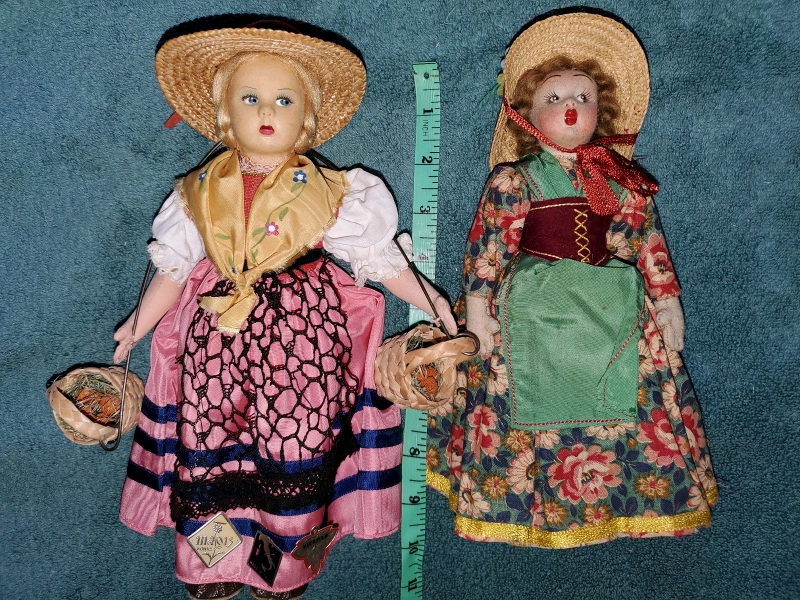 2 Vintage Cloth Felt Dolls From Italy 11