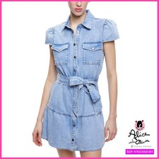 Alice + Olivia Miranda Button Down Blue Mini Denim Dress SIZE 8