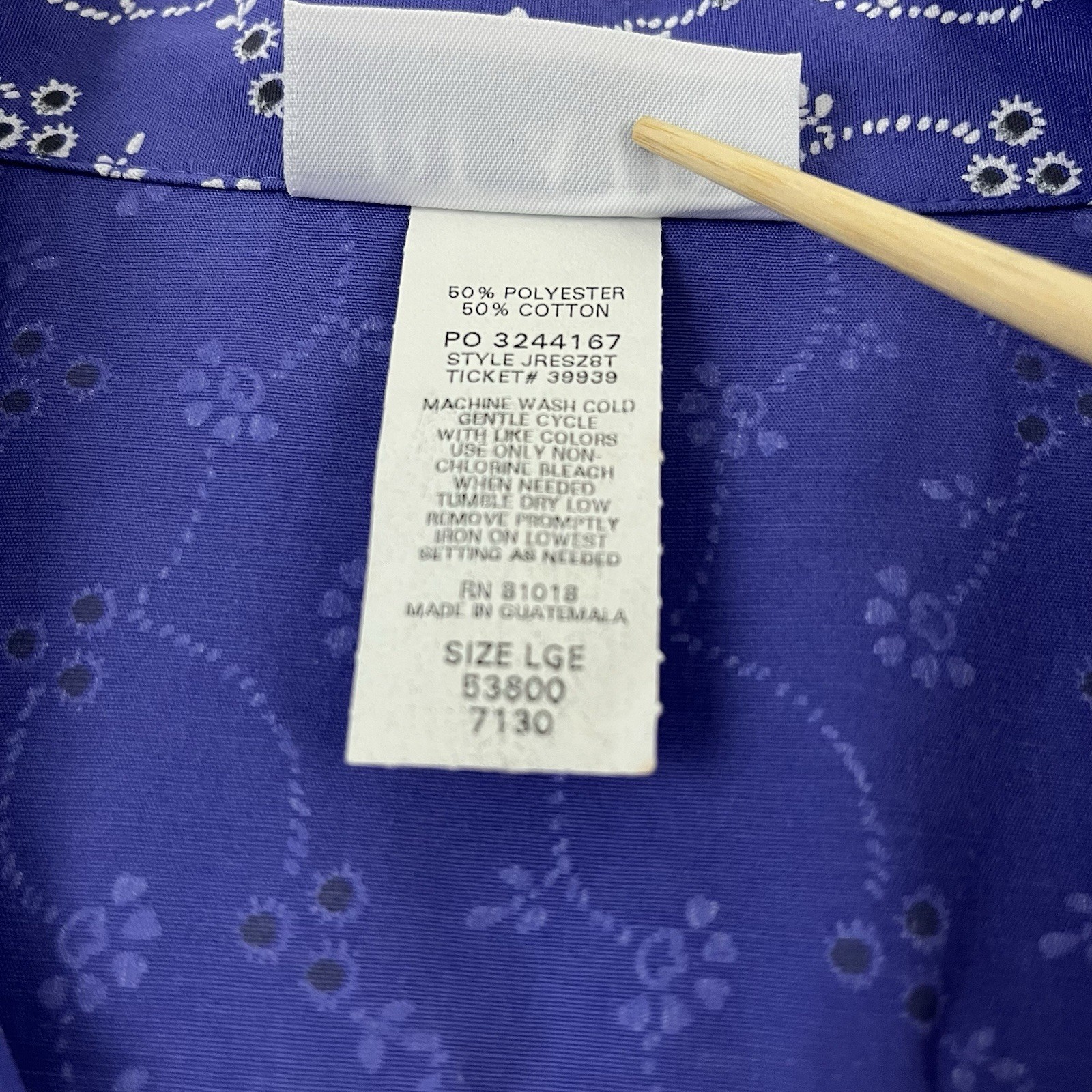 Blair Floral Short Sleeve Camp Button Shirt Top Purple 50/50 Size Large New 9462