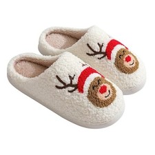 Christmas Slippers For Women Men Soft Plush Fuzzy 5-6 Women/4.5-5 Men Reindeer