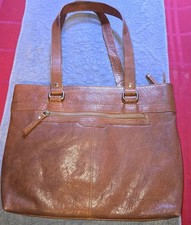 Bolso de hombro Spikes and Sparrow mediano de cuero con funda para computadora portátil marrón coñac nuevo sin etiquetas