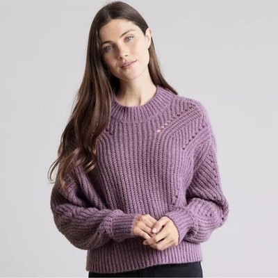 Elizabeth and James Knit Sweater Giada Purple Cropped Oversize Metallic Gold XL