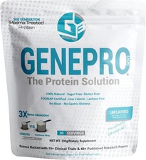 GENEPRO GEN. 3 Unflavored Protein Powder Whey Isolate Supplement 30 servings