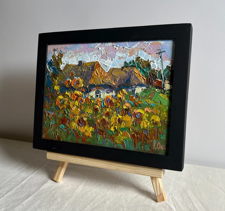 Pintura al óleo Acogedora vida de pueblo O. Ivanyuk paisaje sin marco original nAAA3984 Foto 3 de 4