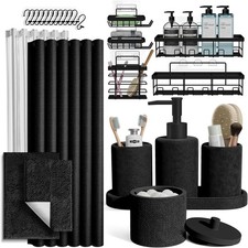 Black Bathroom Set - Bathroom Sets with Shower Curtain and Rugs, 26PC Bathroom