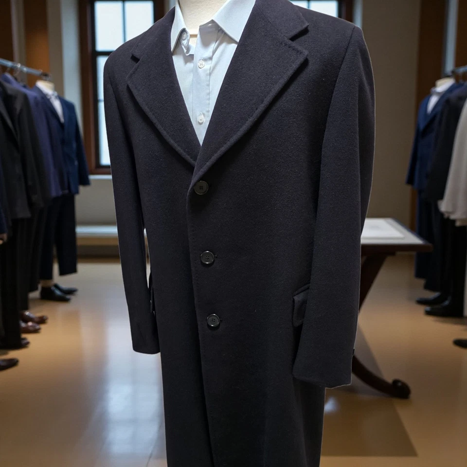 Vintage 1960s Navy Cashmere Overcoat 40L Wide Lapel Tailored - Image 3 of 4