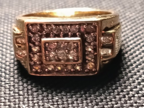 Men’s 10K Yellow Gold Square Face Diamond Cluster Pavé Ring 12mm Size 11