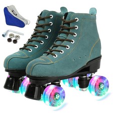 Cowhide High-Top Double-Row Roller Skates for Women  Men - Classic Design