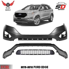 Front Bumper Cover Primed Plastic & Bumper Grille Kit For 2015-2018 Ford Edge