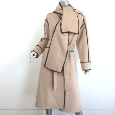 Maje Gicoco Belted Scarf Coat Camel Embroidered Double-Faced Wool