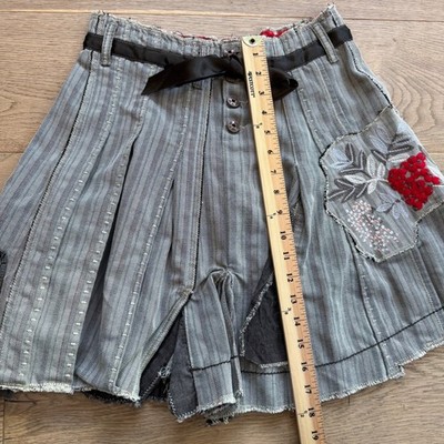Marithe Francois Girbaud Embroidered Pleated Mini Skirt Grey
