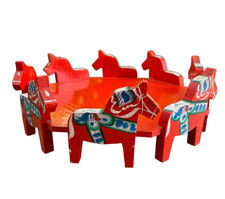 MidCentury Nils Olsson Dala Horse Orange Wooden Tray Stand Sweden